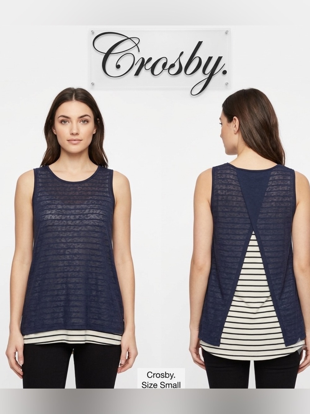 Crosby. Blue Striped High Low Layered Tank Top Small